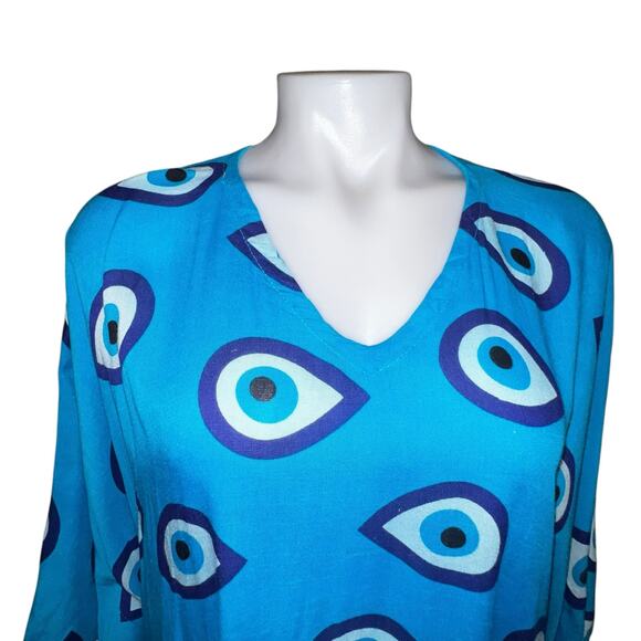 AquaBlue Evil Eye Kaftan Premium Collection By GVASILAKIS.GR Designed in Greece - Picture 3 of 10